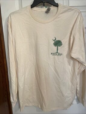 Gildan Cream Long-Sleeve Tee with Green Palm & Crescent Graphic